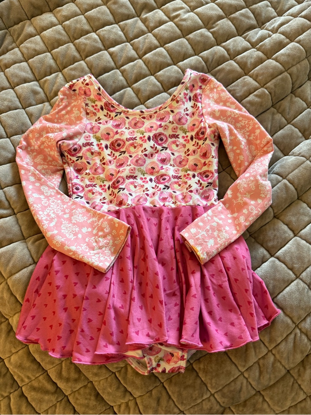 cheeky plum Pink Floral Long-Sleeve Skirted Farrah leotard